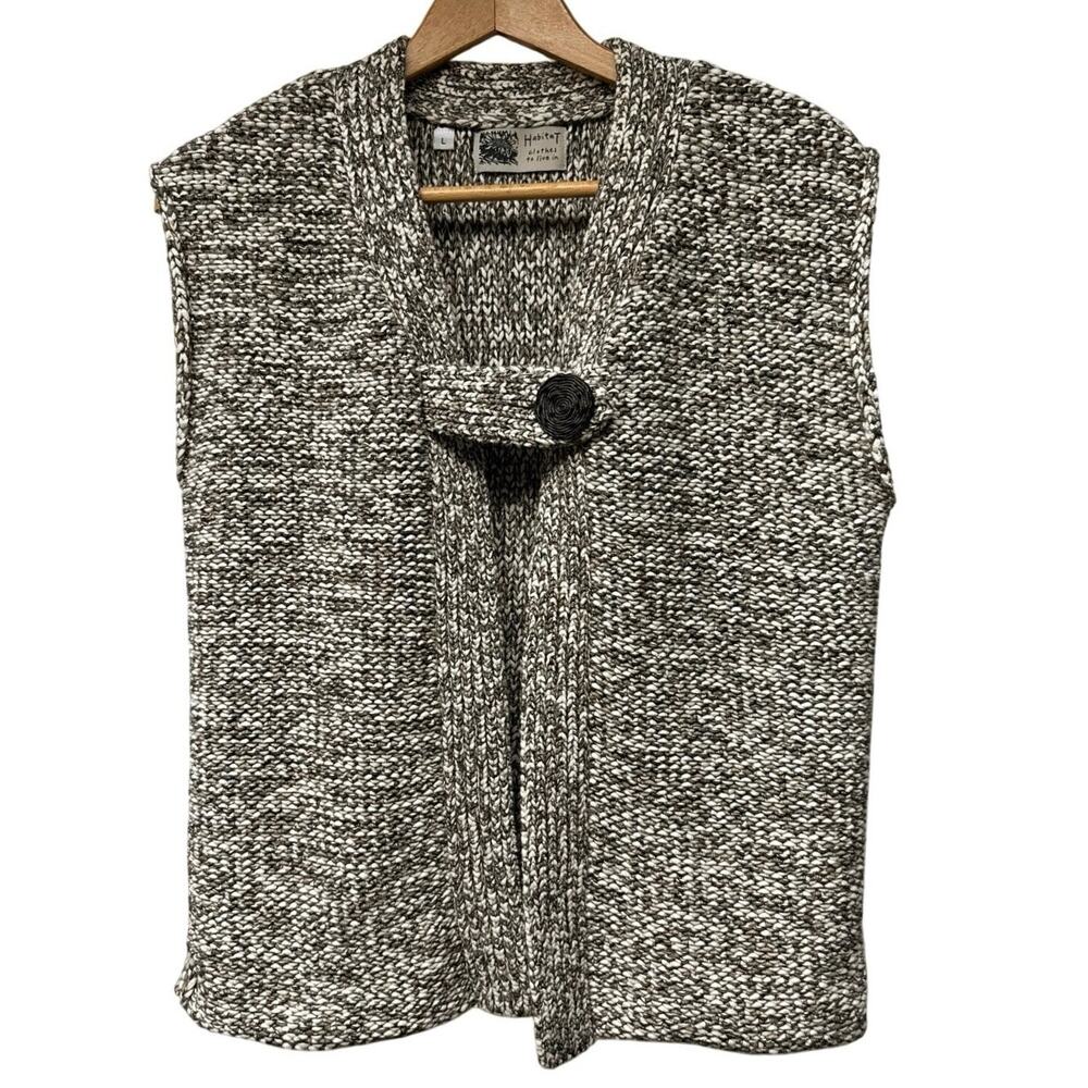Habitat Women’s Knit Vest Size Large Brown White 1 Button Cotton Blend Lagenlook